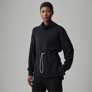 Varley Freya‎ Black Turtleneck Sweatshirt with Drawstring Waist Soft Athleisure